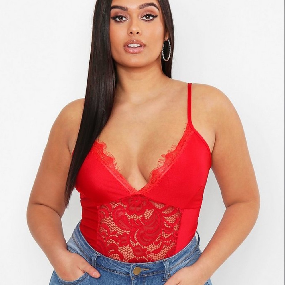 BOOHOO Plus Lace Satin Bodysuit